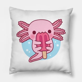 Cute Axolotl Eating Popsicle Ice Cream Pillow