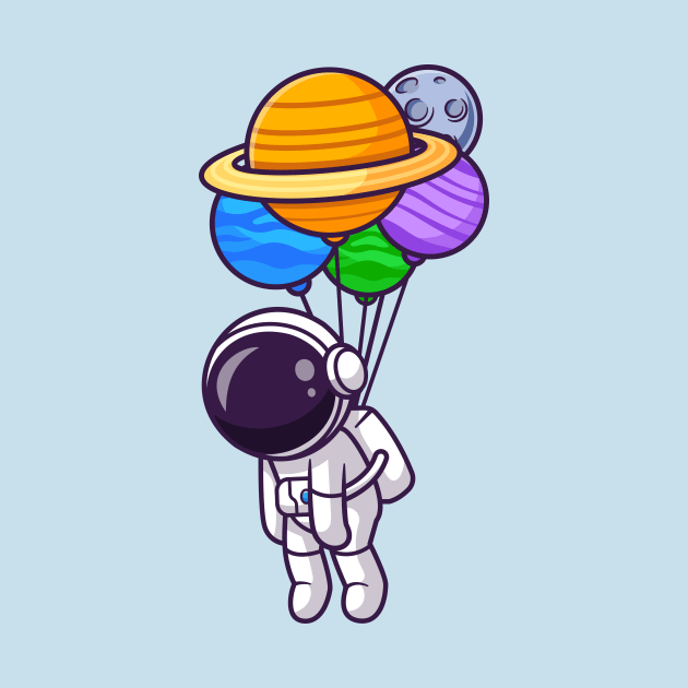 Cute Astronaut Floating With Planet Balloon by Catalyst Labs