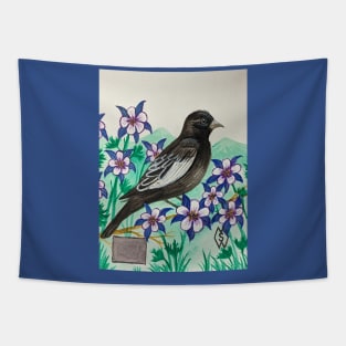 Colorado state bird and flower, the lark bunting and Rocky Mountain columbine Tapestry