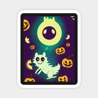 halloween ghost cat with pumpkins Magnet