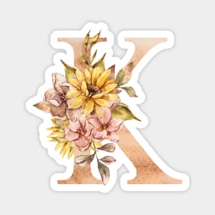 Watercolor sunflower bouquet monogram letter K Magnet