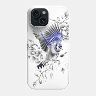 Blue Jay Flying Away with Flowers Design Phone Case