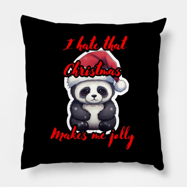 Funny Christmas Quote Panda Pillow by MaystarUniverse