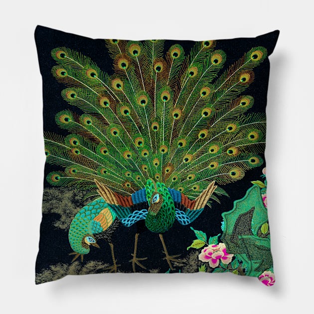 Peacock by G.A. Audsley - Altered Version Pillow by Sandra Keller