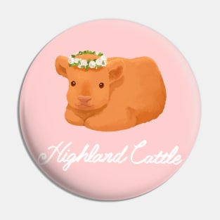 Adorable Highland Cattle with a Crown of White Roses Pin