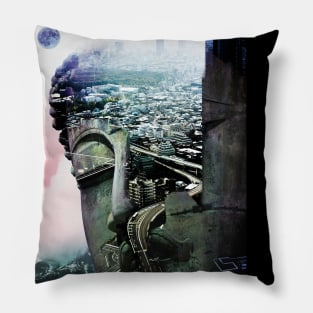 City Buddha Photo manipulation Multiple exposure Pillow