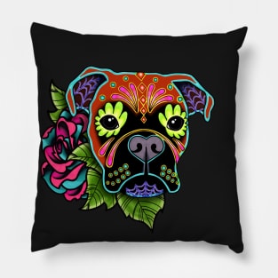 Boxer in Fawn - Day of the Dead Sugar Skull Dog Pillow