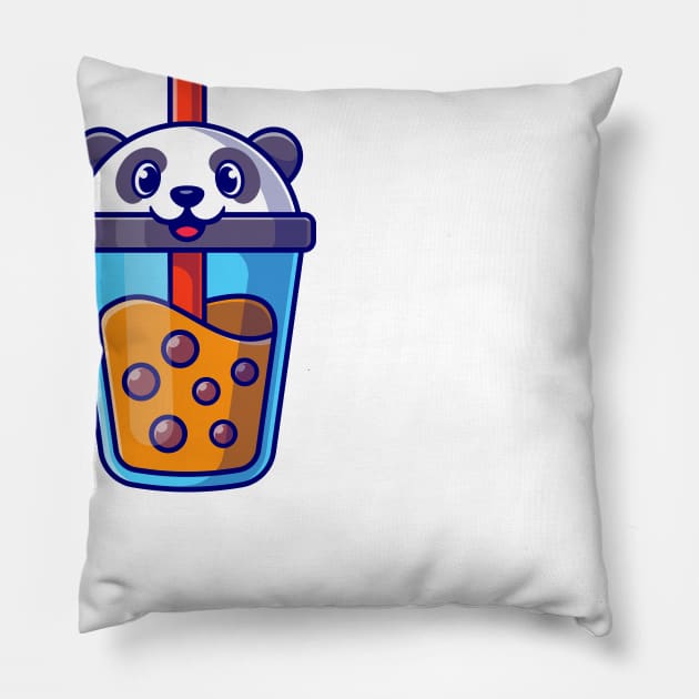 Cute Panda Boba Milk Tea Cartoon Pillow by Catalyst Labs