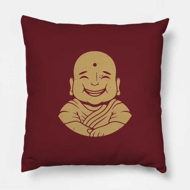 Happy Buddha Vintage Art Pillow by Alundrart