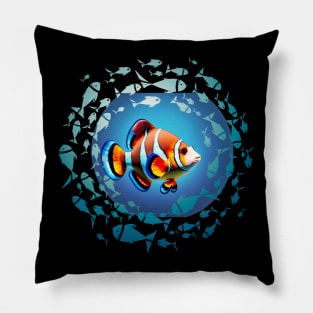 funny clownfish in a blue water circle Pillow