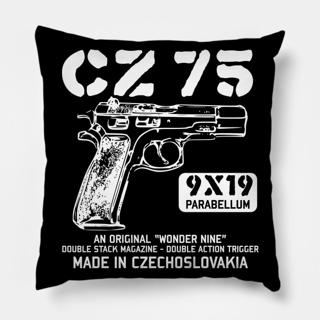 CZ 75 - Vintage 9mm Pistol, Firearm, Gun Pillow by SpaceDogLaika