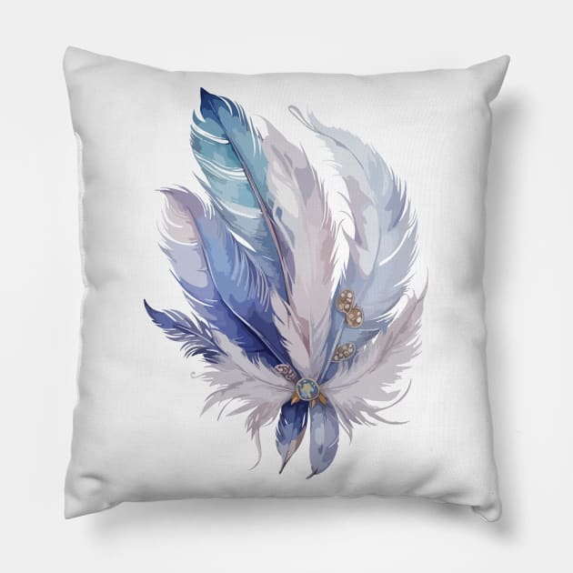 Bird Feathers Pillow by CatCoconut-Art