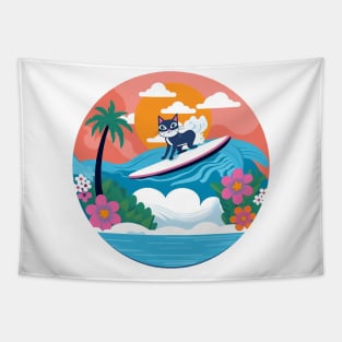 Surfing Shag Kitty Tapestry