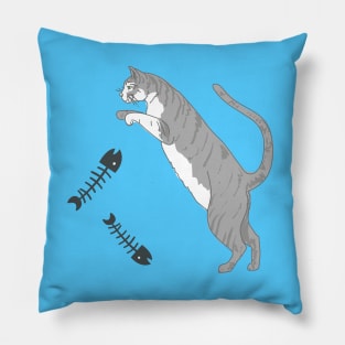 Silly Cat And Fish Bones Pillow