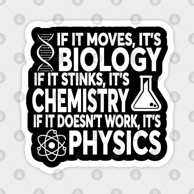 If It Moves It's Biology If It Stinks It's Chemistry If It Doesn't Work It's Physics Magnet by ScienceCorner