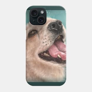 Painting of a Happy Blond Labrador Smiling on Light Blue Background Phone Case