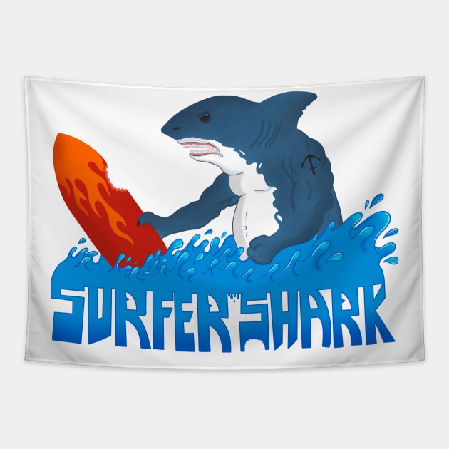 Surfer Shark Tapestry by Esenabla