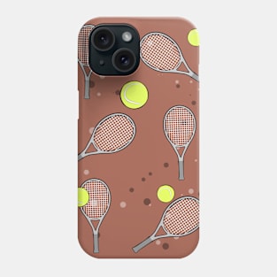 Tennis Seamless Pattern - Racket and Ball on Brown Background Phone Case