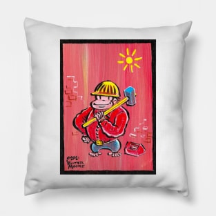 Construction Worker Ape in Hard Hat with Sledgehammer 023 Pillow