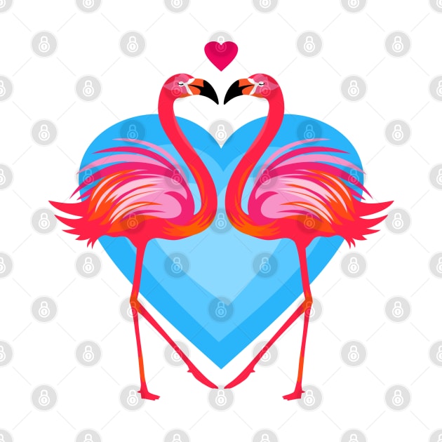 Inlove Flamingo Birds on Blue Heart by RageRabbit