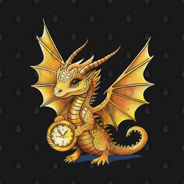 Baby gold dragon with a watch by Ange art