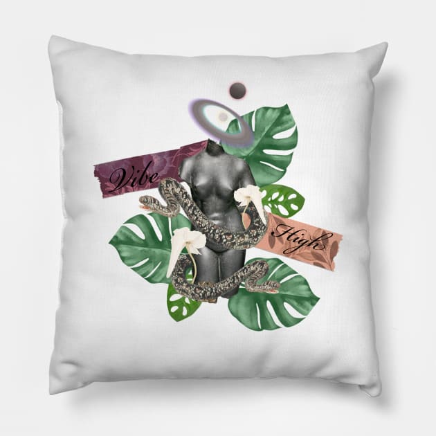 Vibe high Greek  stone and nature with snakes and trippy flower 2 matte gray Pillow by VantaTheArtist