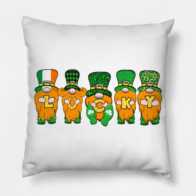 5 Cute Irish Gnomes Leprechauns Lucky Green Shamrocks Pillow by Kdeal12