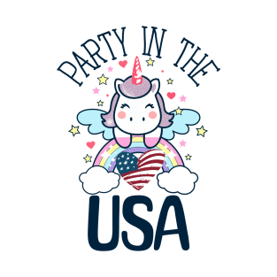 Retro Party In The USA 4th of July Unicorn Rainbows T-Shirt