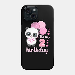 Kids Girl 2 Year Old Panda Pink Balloons It'S My 2Nd Birthday Phone Case