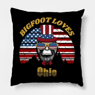 Bigfoot loves America and Ohio Pillow