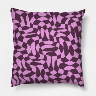 Dark Purple and Pink Distorted Warped Checkerboard Pattern IV Pillow