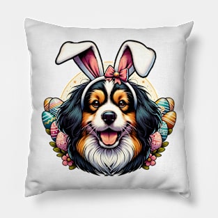 Tibetan Spaniel Celebrates Easter with Bunny Ears Pillow