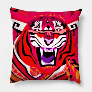 the magical tiger of the lunar new year in china in ecopop pattern art Pillow