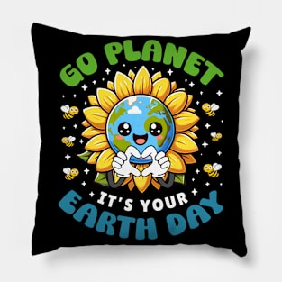 Go Planet Its Your Earth Day Cute Sunflower Kids Toddler Pillow