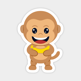 cute monkey holding banana cartoon Magnet