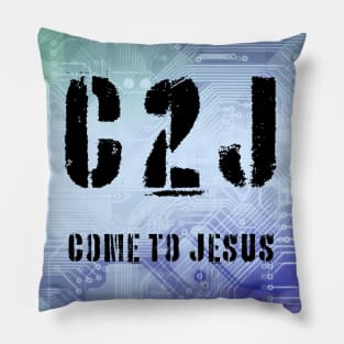 C2J Come To Jesus Matthew 11:28 - cyber tech Pillow