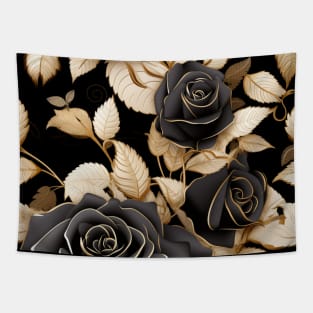 Black Roses with golden leaves, inticate detaled pattern, classic vintage design Tapestry