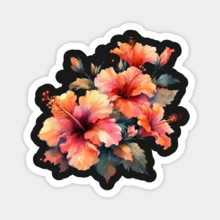 Beautiful Watercolor Tropical Hibiscus Flower Magnet