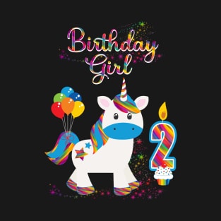 Sweet Unicorn Birthday Girl Gift 2 Two Cute Rainbow Themed T-Shirt