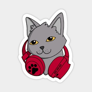 British Shorthair Cat's Headphones Magnet