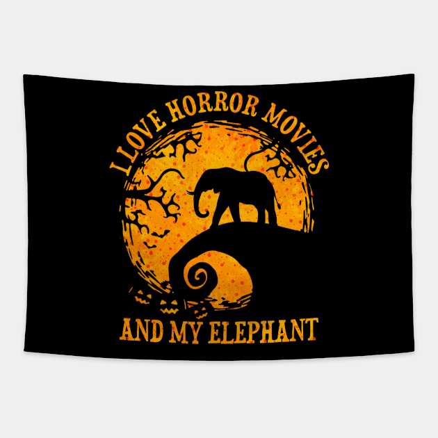 I Love Horror Movies And My Elephant Funny Animal Halloween Costume Tapestry by luxembourgertreatable