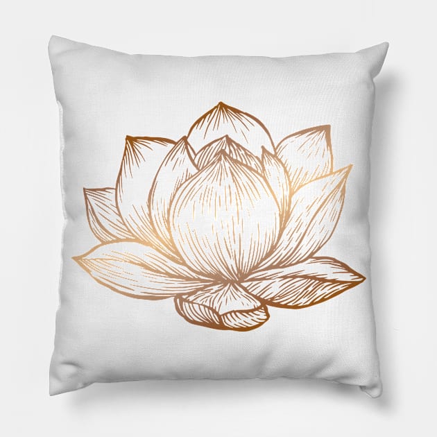 Golden Lotus Flower on White Pillow by Cecilia Mok