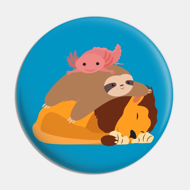 Lion Sloth Axolotl Stack Funny Pin by DesignArchitect