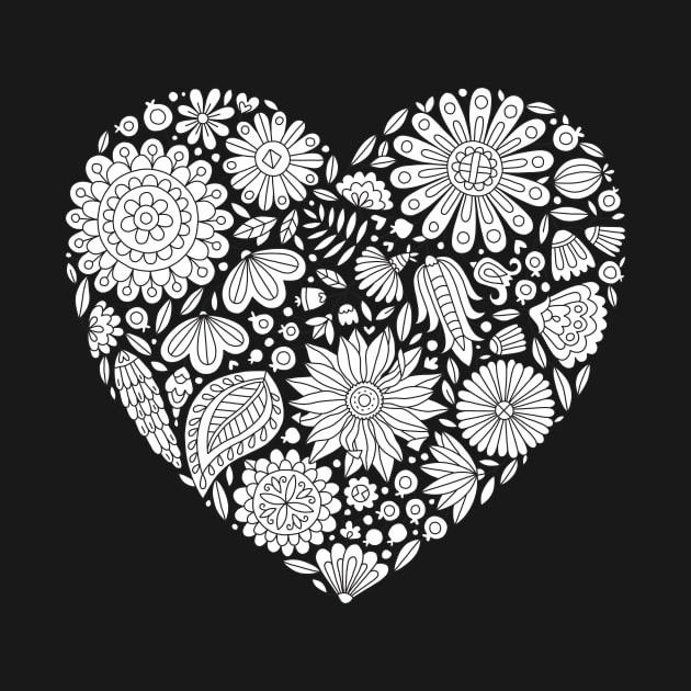 Flowers Heart Coloring Page, Flourish and Bloom by annagrunduls