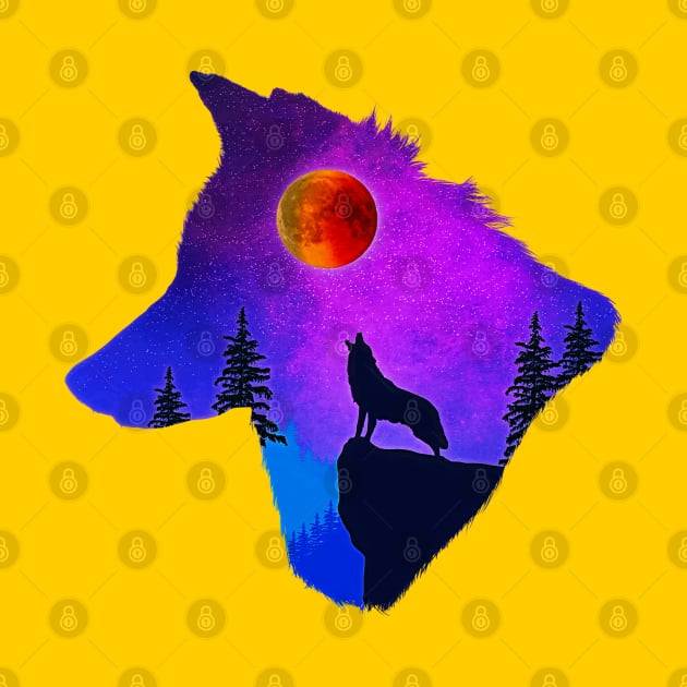 Wolf In Blood Moon by Emart