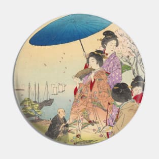 Geisha in Springtime - vintage Japanese art Pin