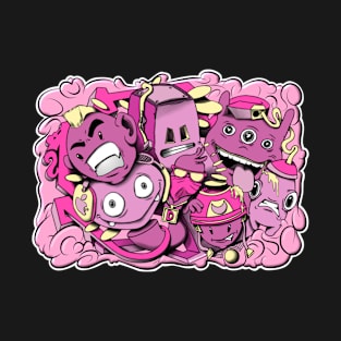 Pink and yellow graffiti cartoon characters T-Shirt