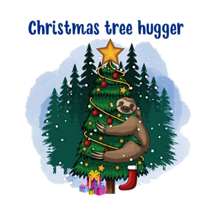 Christmas Tree Hugger Sloth Funny Holiday Design T-Shirt