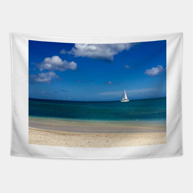 Sailboat in Antigua Tapestry by ephotocard