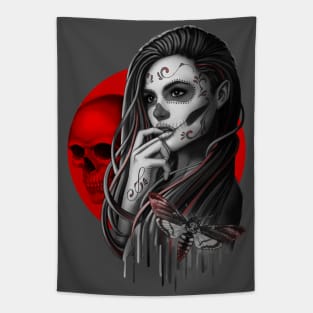 Sugar Skull Girl with Death Head Moth Tapestry